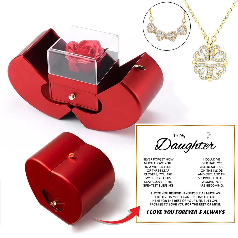 Daughter’s Lucky Clover Necklace & Forever Rose