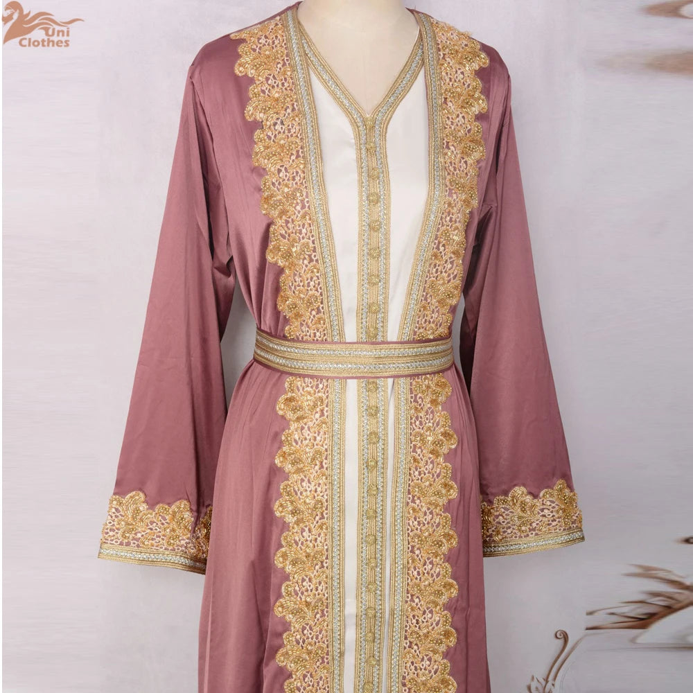 Muslim Sets Women Embroidery Evening Dress Dubai Abaya Turkey Kaftan Eid Djellaba Ramadan Morocco Caftan Gown Jalabiya Vestido