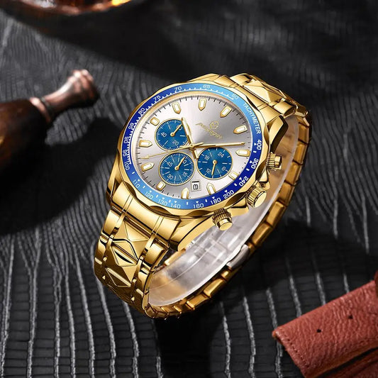 POEDAGAR Luxury Gold Watches Men Business Waterproof Luminous Fashion Stainless