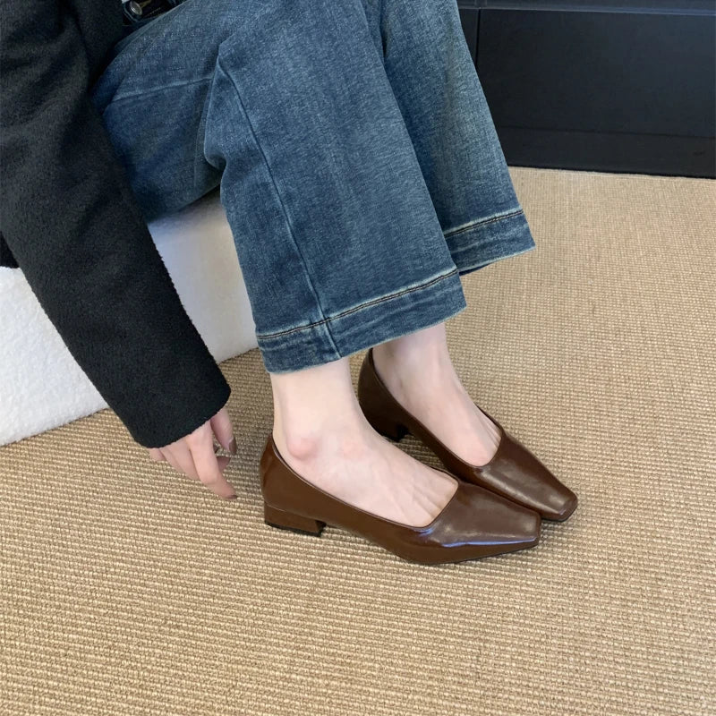 2025 Spring New Woman Elegant Low-heel Shoes Fashion Korean Style Soft Bottom Anti-slippery Simple Retro Versatile Single Shoes