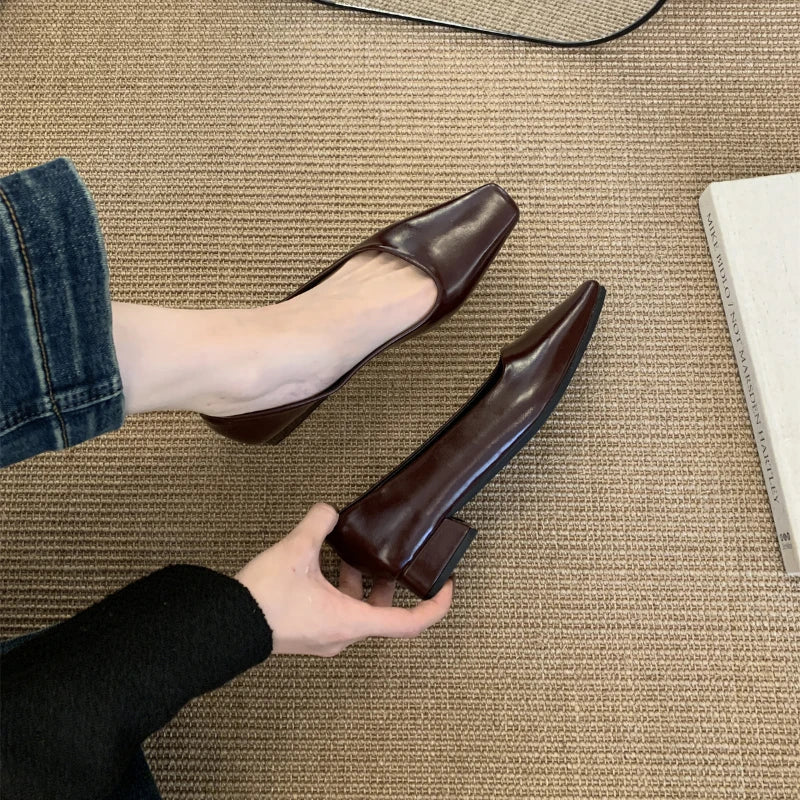 2025 Spring New Woman Elegant Low-heel Shoes Fashion Korean Style Soft Bottom Anti-slippery Simple Retro Versatile Single Shoes