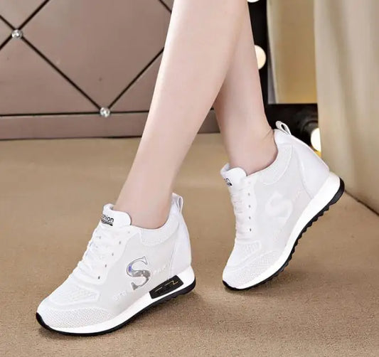 7cm Hide heel Fashion Sneakers for Women Breathable Platform Sneakers Lace Up Fashion Causal Shoes Woman Chunky Sneaker 34 40