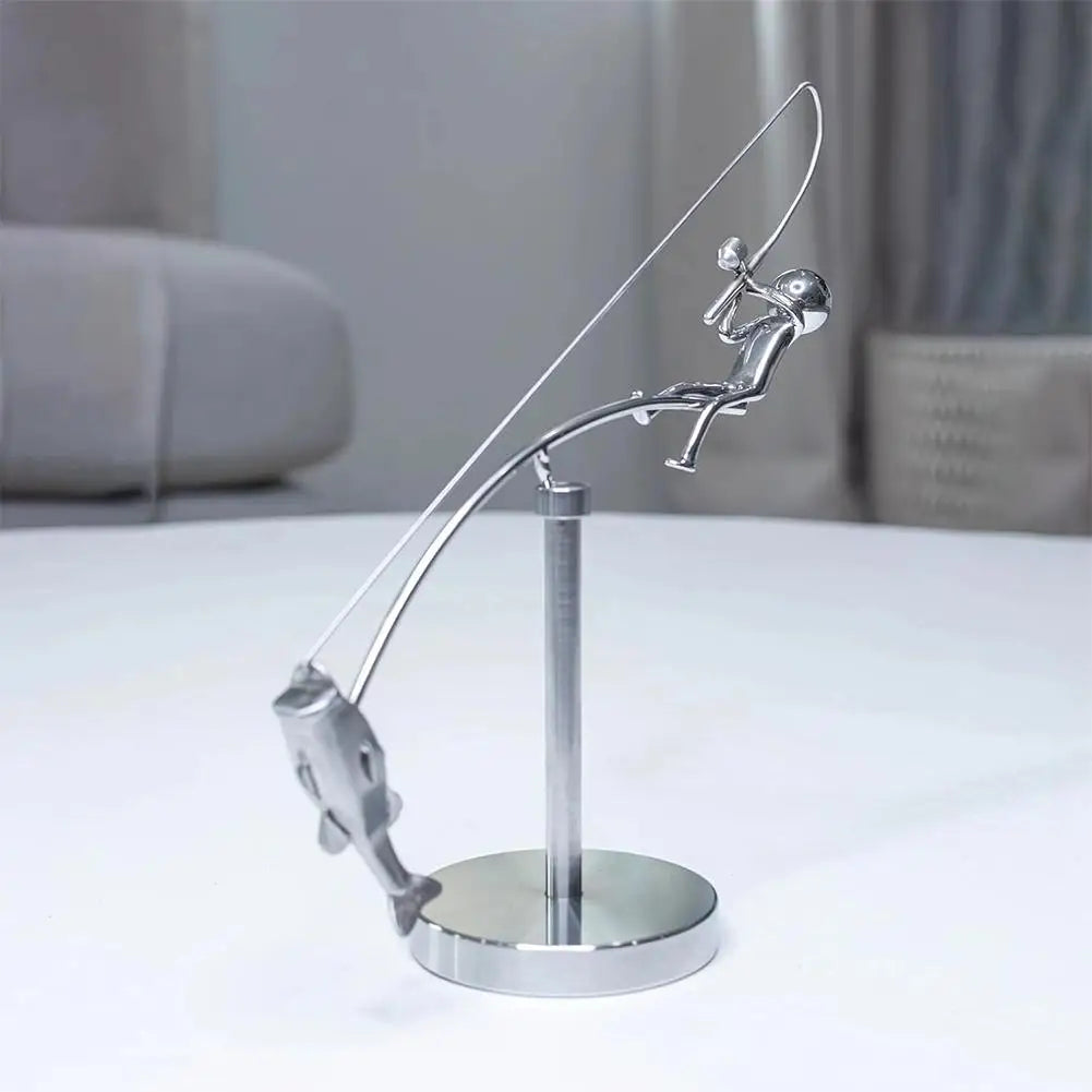 The Fisherman Balancing Sculpture Polished Stainless Steel Fisherman Balancing Handicraft Ornament Desktop Craft Decoration