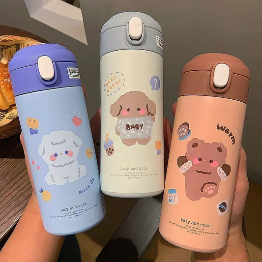 380ML Stainless Steel Thermos Vacuum Flask Cute Cartoon Thermal Water Bottle for Girls Insulated Straw Cups Tumbler Drinkware