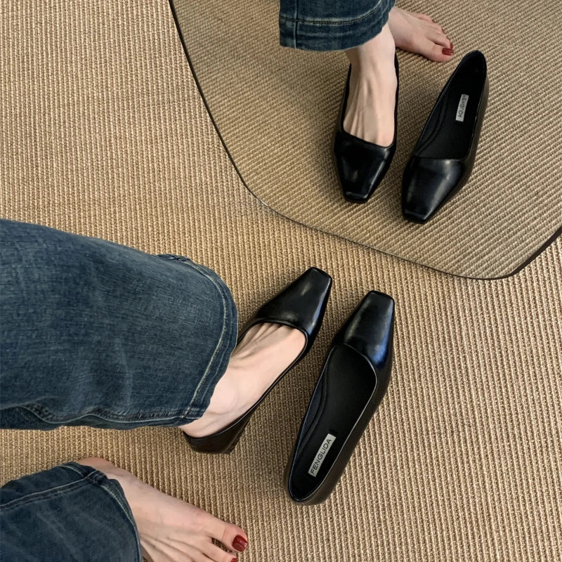 2025 Spring New Woman Elegant Low-heel Shoes Fashion Korean Style Soft Bottom Anti-slippery Simple Retro Versatile Single Shoes