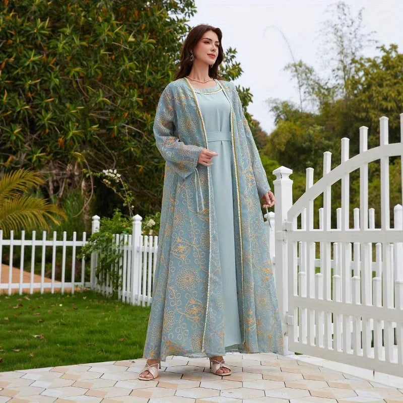 Muslim Dress Fashion Casual Robe Two-piece Set Women's Stage Performance Costume Accessories