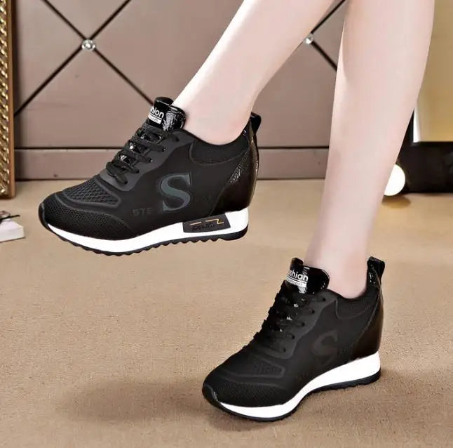 7cm Hide heel Fashion Sneakers for Women Breathable Platform Sneakers Lace Up Fashion Causal Shoes Woman Chunky Sneaker 34 40