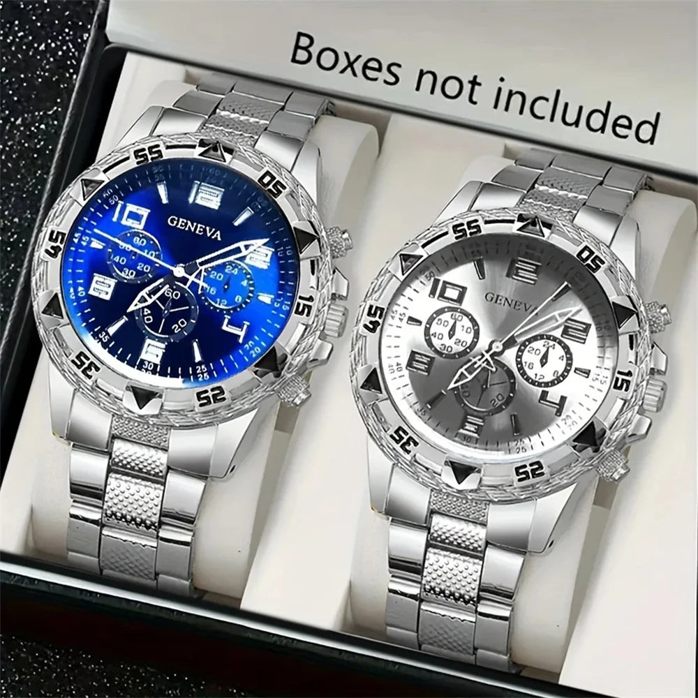 2pcs/set Men Business Watches Fashion Arabic Dial Steel Band Male's Quartz Watch Set (Without Box)
