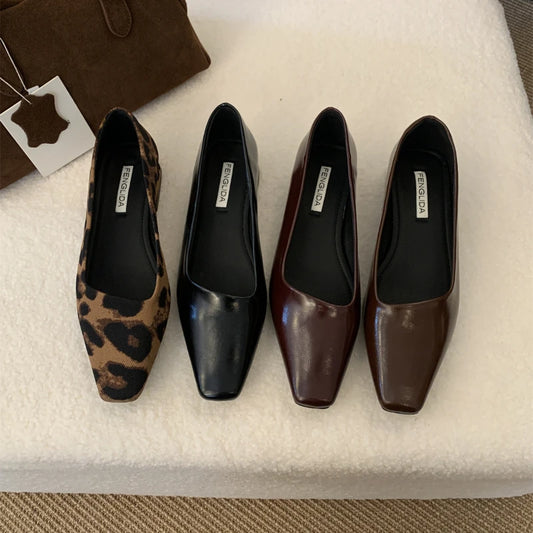 2025 Spring New Woman Elegant Low-heel Shoes Fashion Korean Style Soft Bottom Anti-slippery Simple Retro Versatile Single Shoes