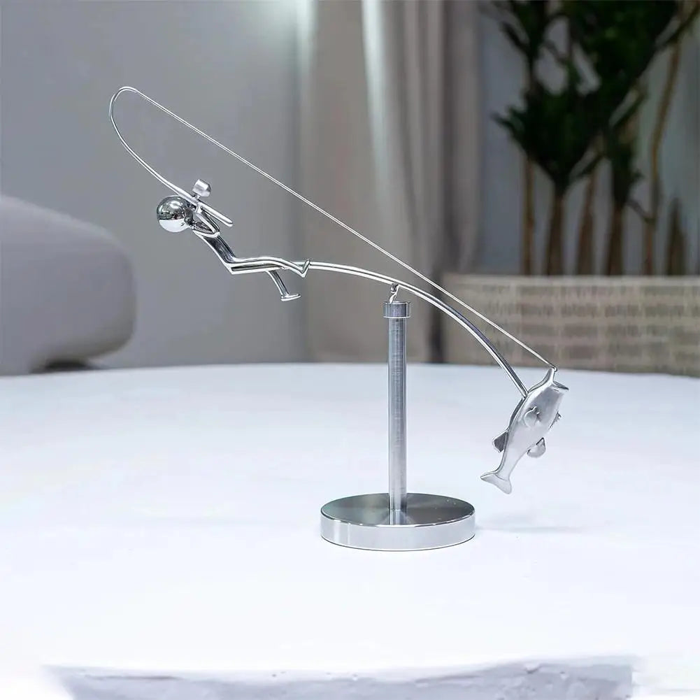 The Fisherman Balancing Sculpture Polished Stainless Steel Fisherman Balancing Handicraft Ornament Desktop Craft Decoration