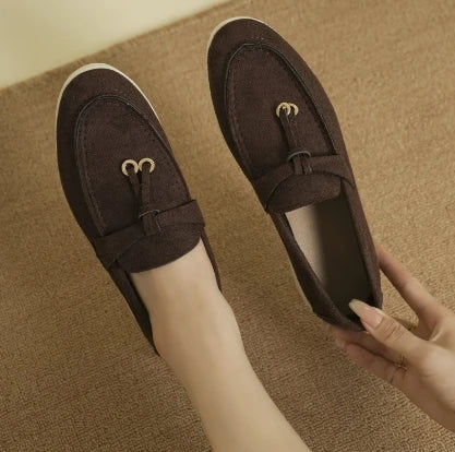 New Lefu Shoes Women's Soft Leather Retro Lazy Man Step on Thick Sole Flat Bottom Comfortable Single Shoe