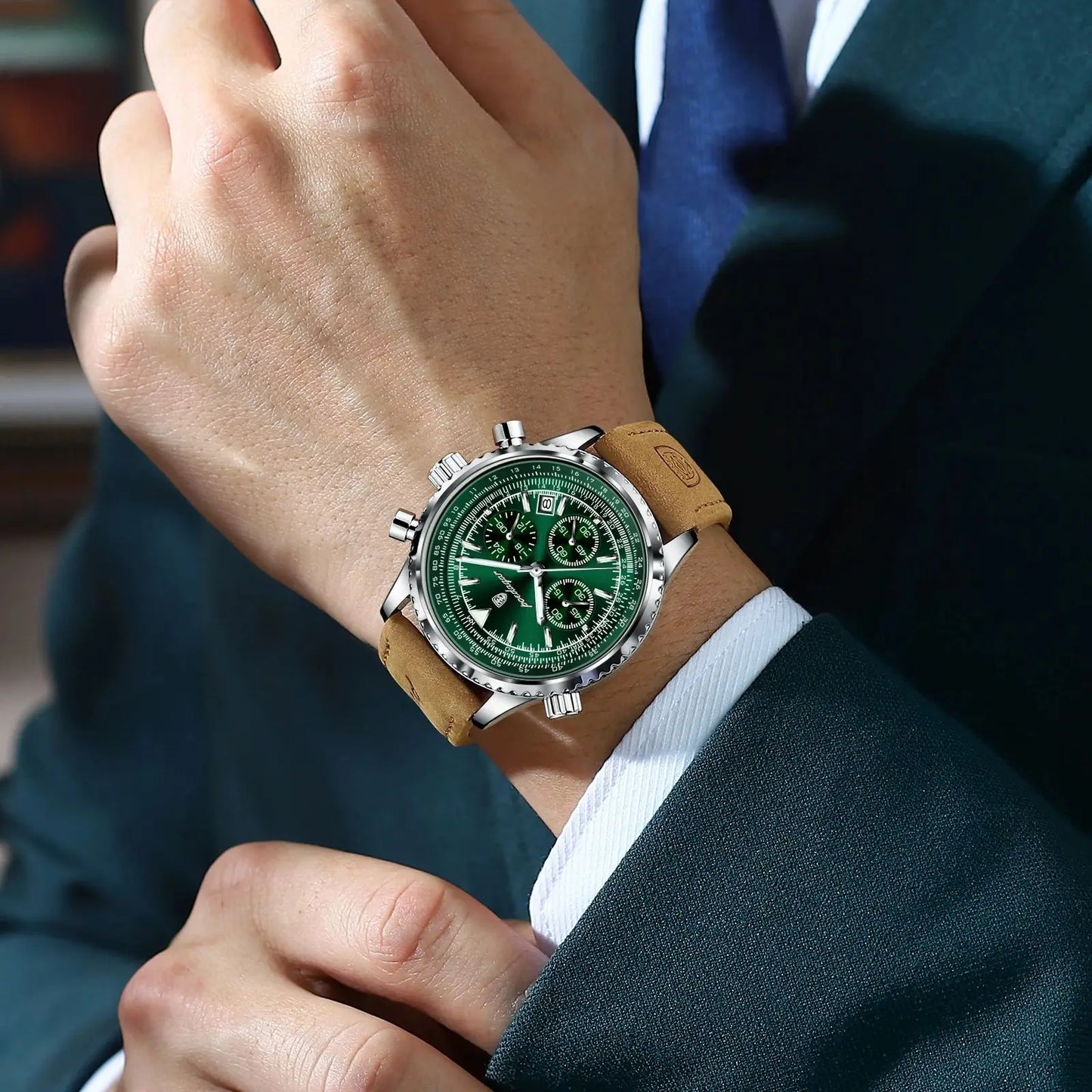 POEDAGAR Luxury Man Watch Quartz Waterproof Luminous Date Chronograph Leather Men Wristwatch
