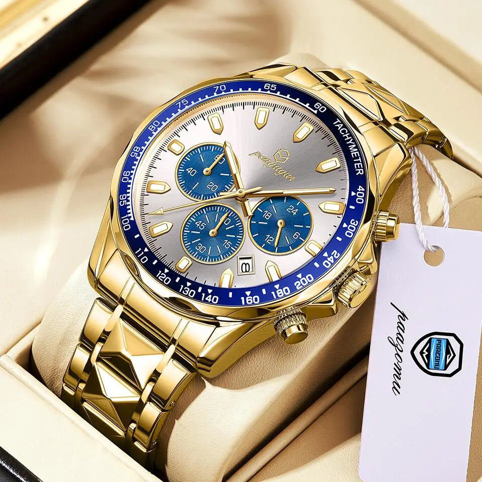 POEDAGAR Luxury Gold Watches Men Business Waterproof Luminous Fashion Stainless