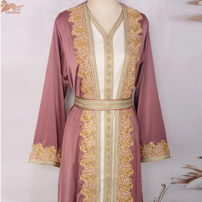 Muslim Sets Women Embroidery Evening Dress Dubai Abaya Turkey Kaftan Eid Djellaba Ramadan Morocco Caftan Gown Jalabiya Vestido