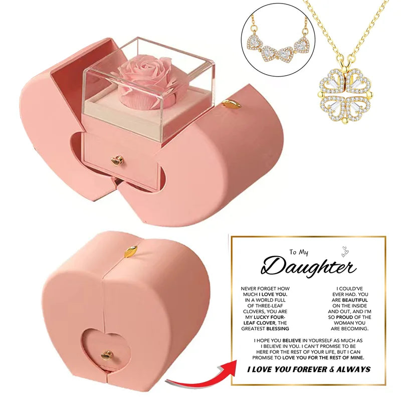 Daughter’s Lucky Clover Necklace & Forever Rose