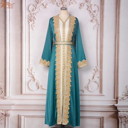 Muslim Sets Women Embroidery Evening Dress Dubai Abaya Turkey Kaftan Eid Djellaba Ramadan Morocco Caftan Gown Jalabiya Vestido