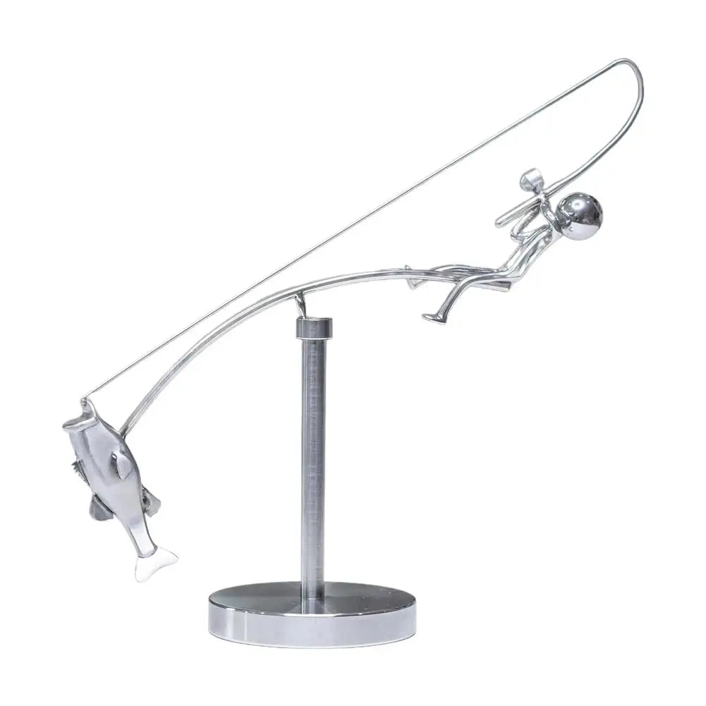 The Fisherman Balancing Sculpture Polished Stainless Steel Fisherman Balancing Handicraft Ornament Desktop Craft Decoration