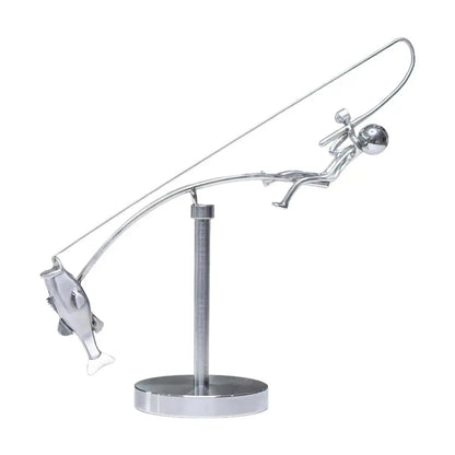 The Fisherman Balancing Sculpture Polished Stainless Steel Fisherman Balancing Handicraft Ornament Desktop Craft Decoration