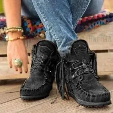 Vintage Fringe Suede Ankle Boots