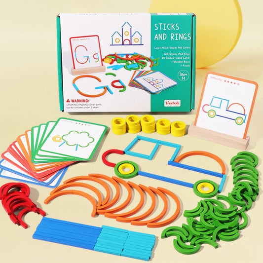 Children's early education puzzle toys, wooden creative rings, sticks, puzzles, abstract logical thinking training, parent-child