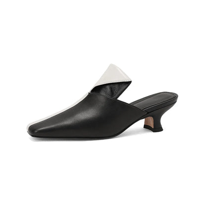 2025 Women Sandals Mixed Colors Quality Genuine Leather Mules High Heels Office Ladies Concise Shoes Woman Spring Summer New