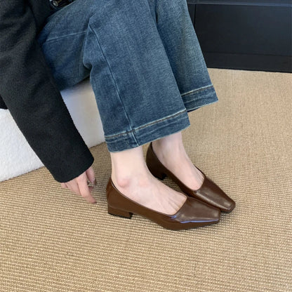 2025 Spring New Woman Elegant Low-heel Shoes Fashion Korean Style Soft Bottom Anti-slippery Simple Retro Versatile Single Shoes