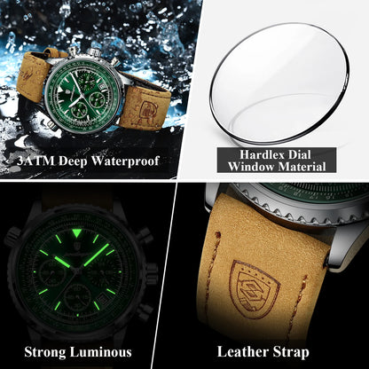 POEDAGAR Luxury Man Watch Quartz Waterproof Luminous Date Chronograph Leather Men Wristwatch