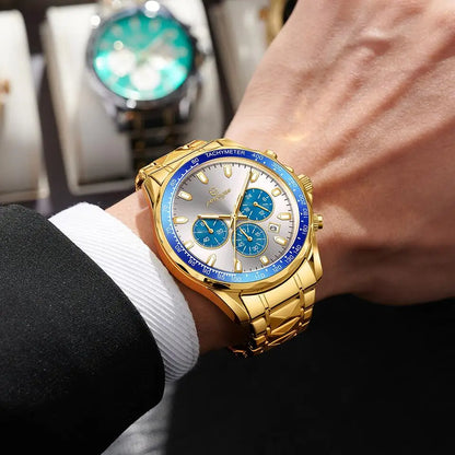 POEDAGAR Luxury Gold Watches Men Business Waterproof Luminous Fashion Stainless