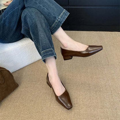 2025 Spring New Woman Elegant Low-heel Shoes Fashion Korean Style Soft Bottom Anti-slippery Simple Retro Versatile Single Shoes