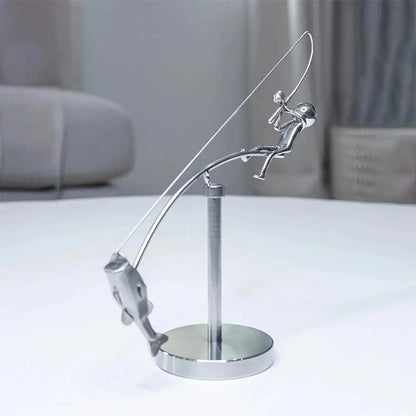 The Fisherman Balancing Sculpture Polished Stainless Steel Fisherman Balancing Handicraft Ornament Desktop Craft Decoration