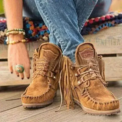 Vintage Fringe Suede Ankle Boots