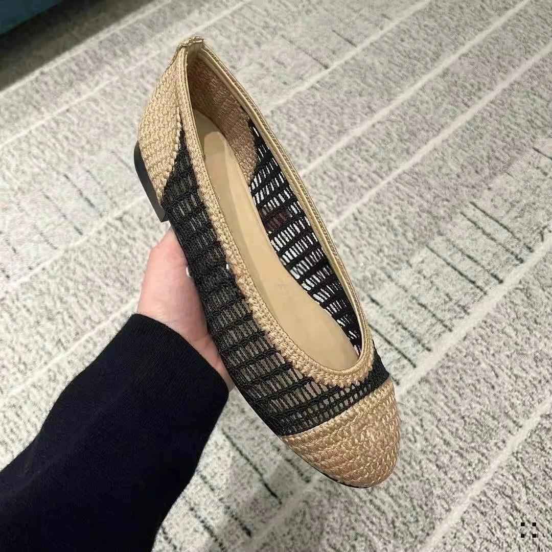 Weave Design Brand Shoes Woman Flats Cut-outs Summer Ballet Shoes Slip On Casual Chaussures Femme Round Toe Luxury Lady Loafers