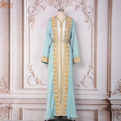 Muslim Sets Women Embroidery Evening Dress Dubai Abaya Turkey Kaftan Eid Djellaba Ramadan Morocco Caftan Gown Jalabiya Vestido
