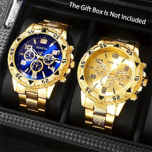 2pcs/set Men Business Watches Fashion Arabic Dial Steel Band Male's Quartz Watch Set (Without Box）