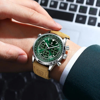 POEDAGAR Luxury Man Watch Quartz Waterproof Luminous Date Chronograph Leather Men Wristwatch