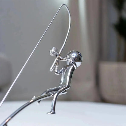 The Fisherman Balancing Sculpture Polished Stainless Steel Fisherman Balancing Handicraft Ornament Desktop Craft Decoration