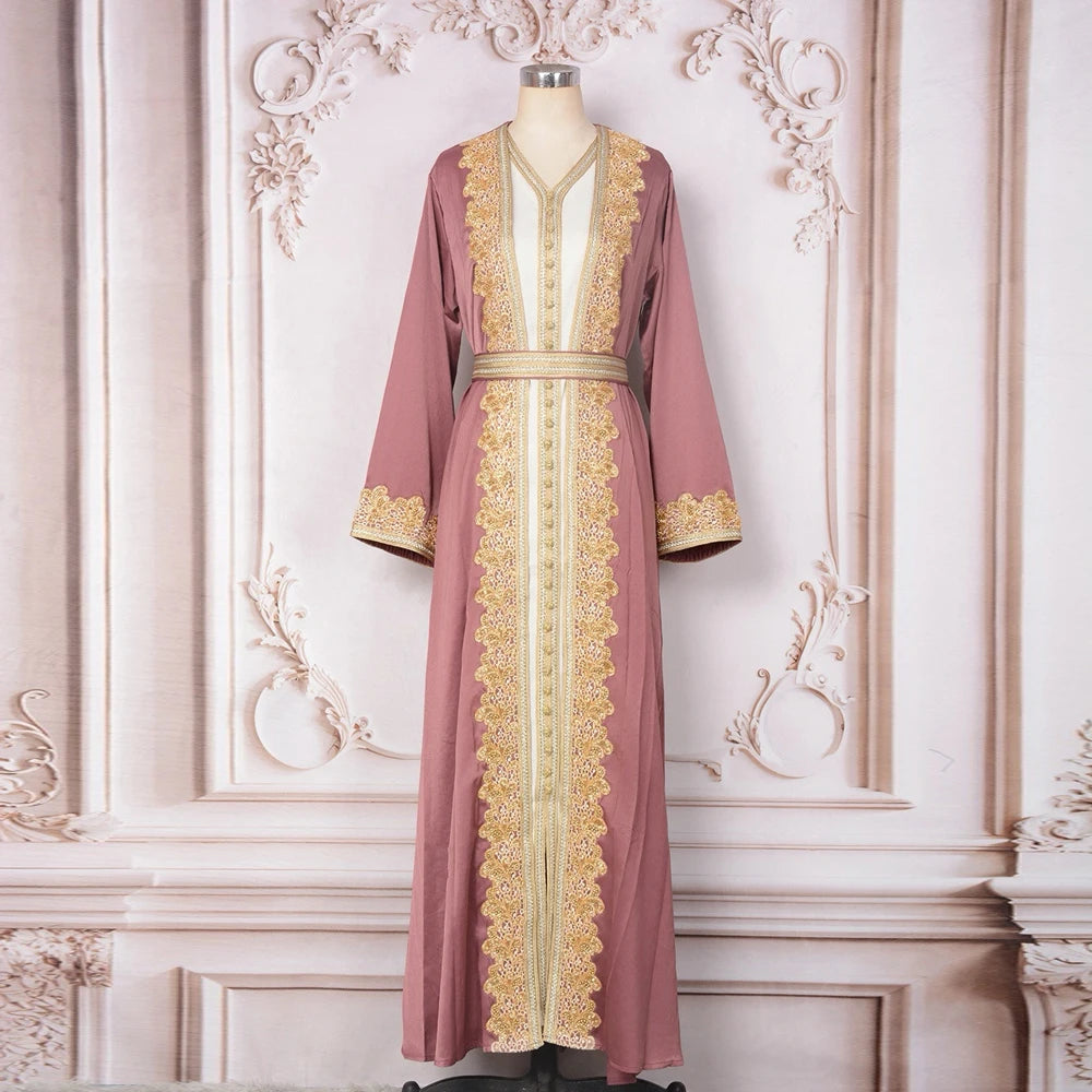 Muslim Sets Women Embroidery Evening Dress Dubai Abaya Turkey Kaftan Eid Djellaba Ramadan Morocco Caftan Gown Jalabiya Vestido