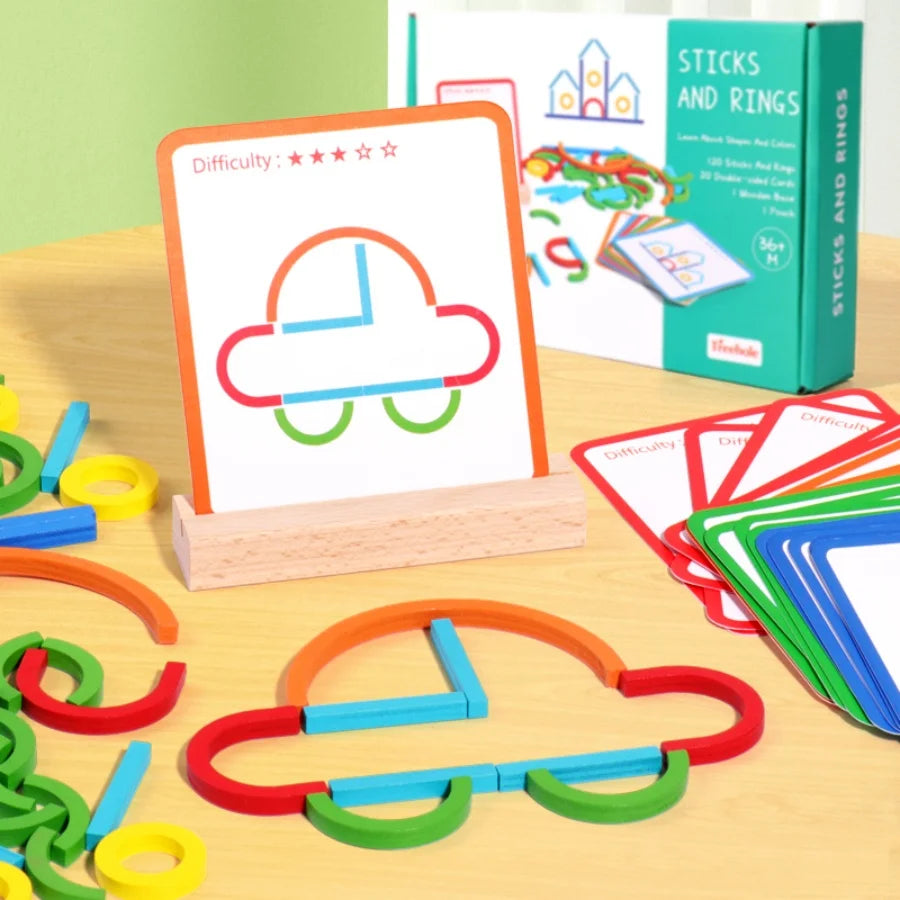 Children's early education puzzle toys, wooden creative rings, sticks, puzzles, abstract logical thinking training, parent-child