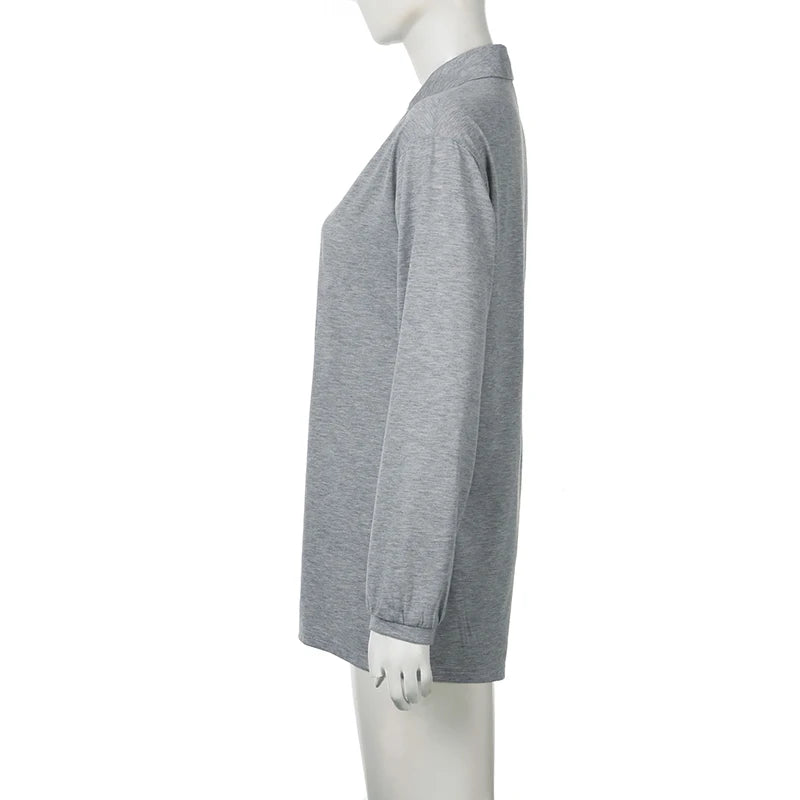 Weekeep Streetwear Grey Loose Rompers Fashion Button Up Full Sleeve Women Playsuits y2k Aesthetic Ladies Solid Outfits Harajuku