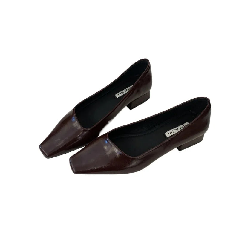 2025 Spring New Woman Elegant Low-heel Shoes Fashion Korean Style Soft Bottom Anti-slippery Simple Retro Versatile Single Shoes