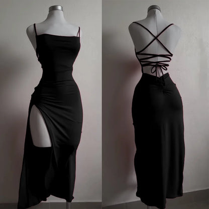 explosive new dress summer high sensibility halter strap Spice Girl bag hip dress