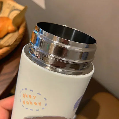 380ML Stainless Steel Thermos Vacuum Flask Cute Cartoon Thermal Water Bottle for Girls Insulated Straw Cups Tumbler Drinkware