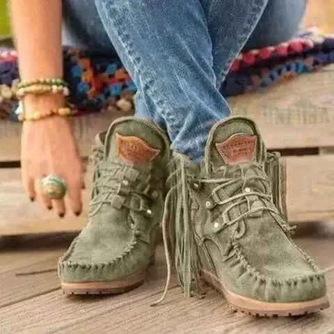 Vintage Fringe Suede Ankle Boots
