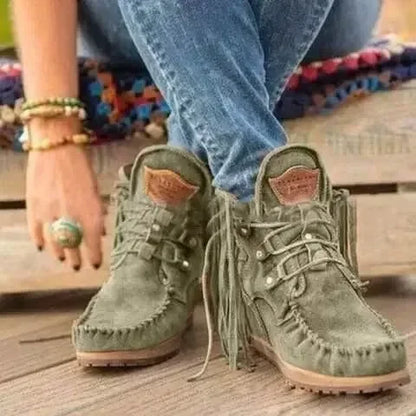Vintage Fringe Suede Ankle Boots