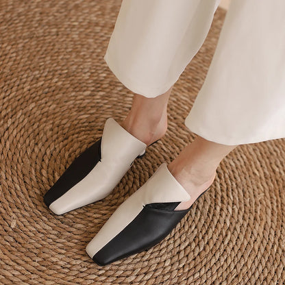 2025 Women Sandals Mixed Colors Quality Genuine Leather Mules High Heels Office Ladies Concise Shoes Woman Spring Summer New