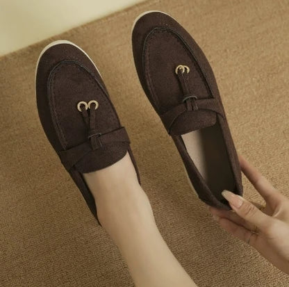 New Lefu Shoes Women's Soft Leather Retro Lazy Man Step on Thick Sole Flat Bottom Comfortable Single Shoe