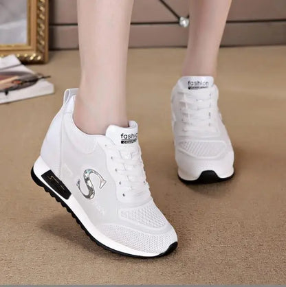 7cm Hide heel Fashion Sneakers for Women Breathable Platform Sneakers Lace Up Fashion Causal Shoes Woman Chunky Sneaker 34 40