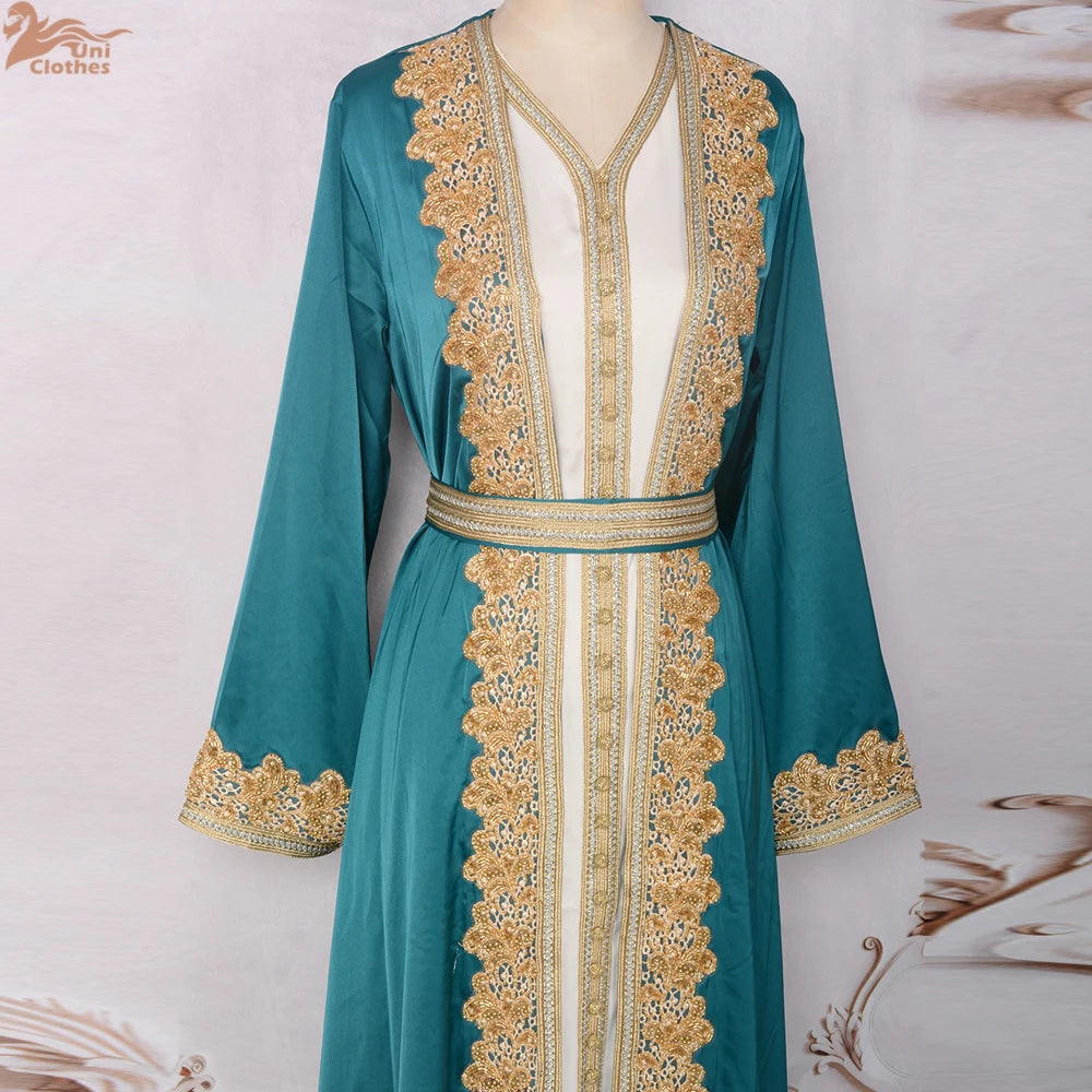 Muslim Sets Women Embroidery Evening Dress Dubai Abaya Turkey Kaftan Eid Djellaba Ramadan Morocco Caftan Gown Jalabiya Vestido
