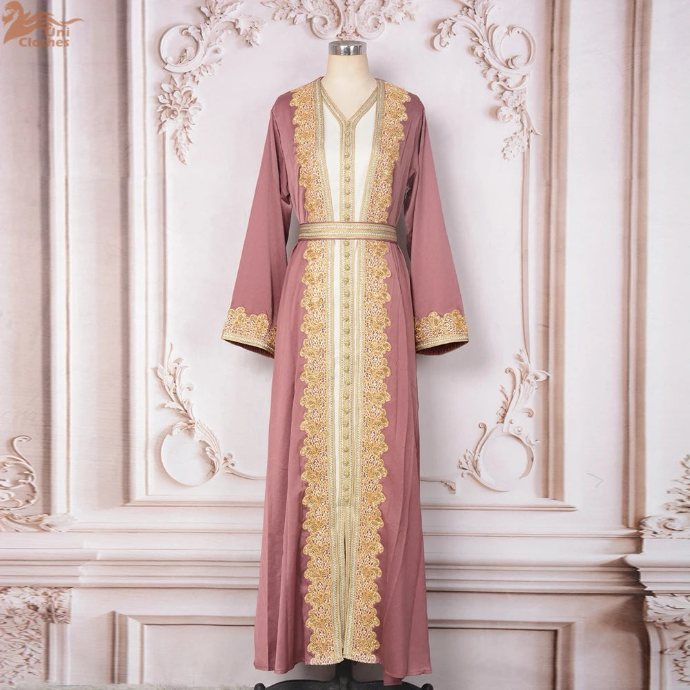 Muslim Sets Women Embroidery Evening Dress Dubai Abaya Turkey Kaftan Eid Djellaba Ramadan Morocco Caftan Gown Jalabiya Vestido