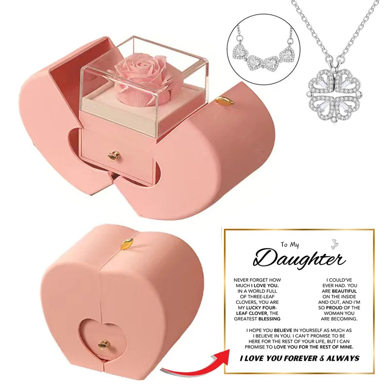 Daughter’s Lucky Clover Necklace & Forever Rose